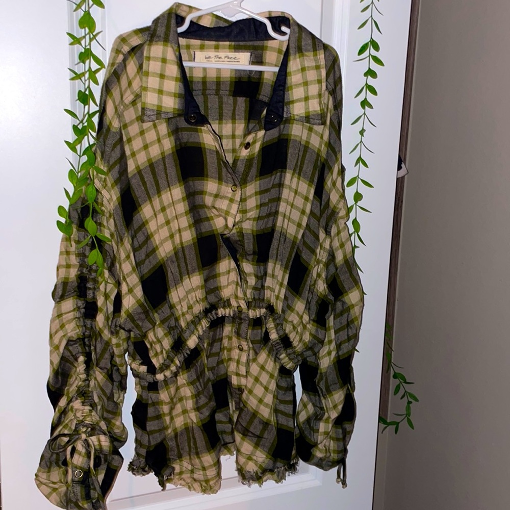 Free People | We The Free Long Sleeve Green Plaid Blouse